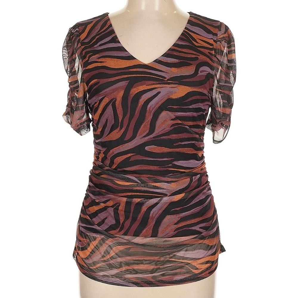 Cable & Gauge Zebra Print Blouse - Black, Orange, Purple